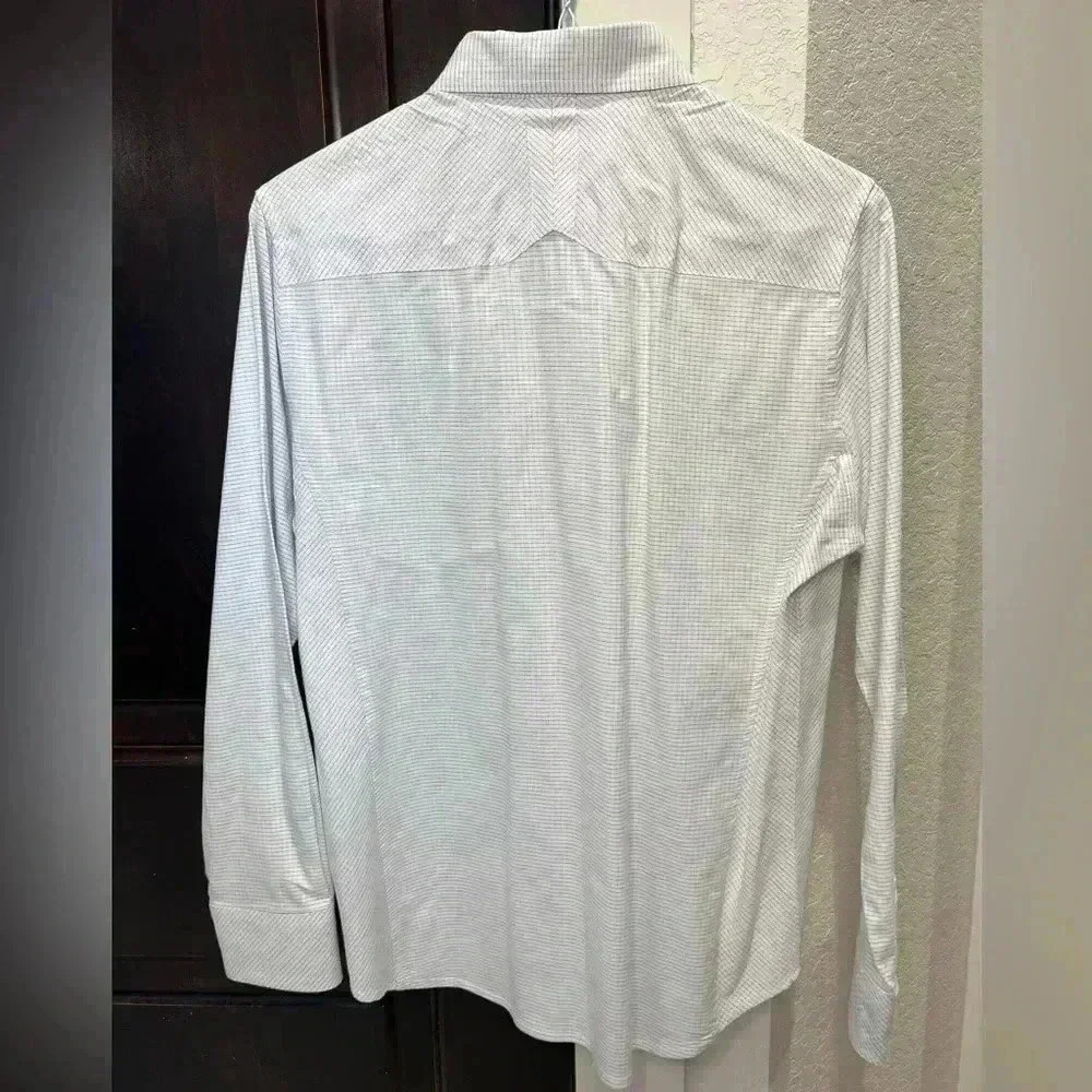 J.B. Holt Striped Standard Stretch Long Sleeve Button Up Shirt-White/Black- SZ-S - Picture 6 of 11